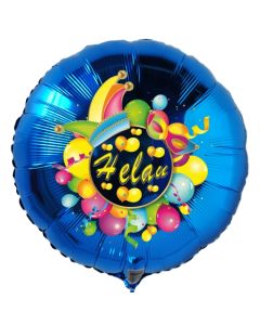 Helau, Luftballon aus Folie, Folienballon mit Ballongas, Rundballon blau zu Karneval