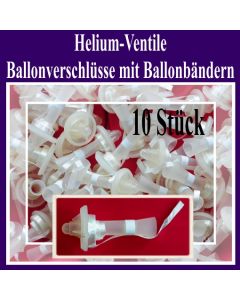 Helium-Ventile, Ballonverschlüsse mit Ballonbändern für Luftballons von 25 cm bis 35 cm, 10 Stück