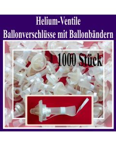 Helium-Ventile, Ballonverschlüsse mit Ballonbändern für Luftballons von 25 cm bis 35 cm, 1000 Stück