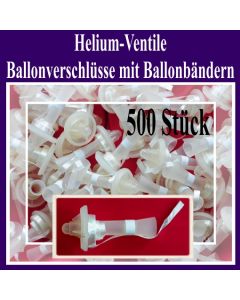 Helium-Ventile, Ballonverschlüsse mit Ballonbändern für Luftballons von 25 cm bis 35 cm, 500 Stück