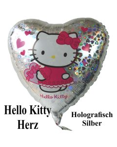 Hello Litty Luftballons, Herzballon silber, holografisch
