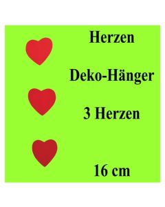 Herz-Dekohänger, 3 Rote Herzen, 16 cm, Herzdekoration