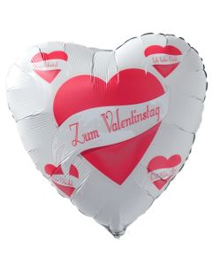 Zum Valentinstag, weißer Herz-Luftballon aus Folie mit Helium Ballongas, Liebesgrüße, Ballongrüße