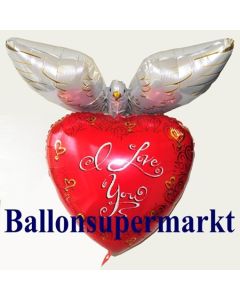 Riesen-Herzluftballon mit Taube, I Love You, Folienballon mit Ballongas