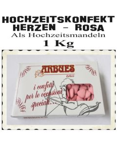 Herzförmiges Hochzeitskonfekt in Rosa als Hochzeitsmandeln