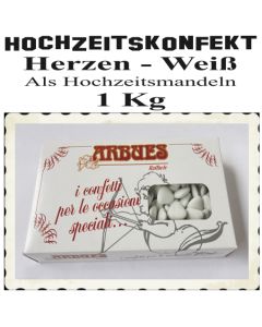 Herzförmiges Hochzeitskonfekt in Weiß als Hochzeitsmandeln