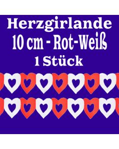 Herzgirlande Rot-Weiß, 3 Meter lang, 10 cm Durchmesser