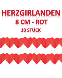 Herzgirlanden Rot, 8 cm, 10 Stück