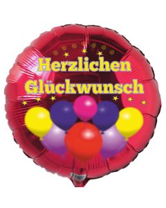 Herzlichen Glückwunsch, Luftballon aus Folie, rot, 45 cm, Rundballon