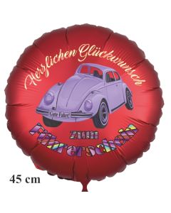 Herzlichen Glückwunsch zum Führerschein! Satinroter Luftballon, 45 cm, inklusive Helium