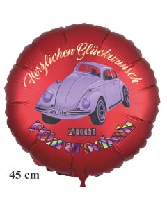 Herzlichen Glückwunsch zum Führerschein! Satinroter Luftballon, 45 cm, ohne Helium