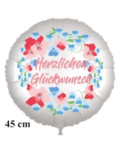 Herzlichen Glückwunsch. Rund-Luftballon aus Folie, satin-weiss, 45 cm