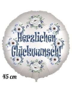 Herzlichen Glückwunsch, Luftballon aus Folie, satinweiß, 45 cm, Rundballon