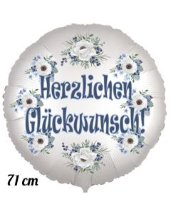 Herzlichen Glückwunsch, Luftballon aus Folie, satinweiß, 71 cm, Rundballon