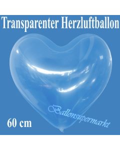 Großer transparenter Herzuftballon, 60 cm