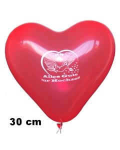 Herzluftballons in Rot, Alles Gute zur Hochzeit, 30 cm