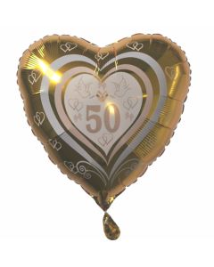 Goldene Hochzeit Herzluftballon aus Folie in Gold, Zahl 50, Tauben, Ringe, Herzen, Ballon mit Ballongas-Helium, Dekoration Goldene Hochzeit