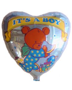 Herzluftballon Baby Boy Bärchen, it's a Boy, zu Geburt, Taufe, Babyparty mit Helium