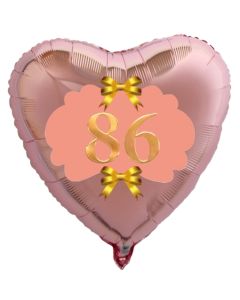 Herzluftballon aus Folie, Rosegold, zum 86. Geburtstag, Rosa-Gold