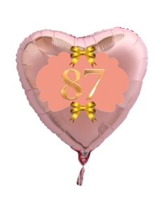 Herzluftballon aus Folie, Rosegold, zum 87. Geburtstag, Rosa-Gold
