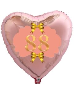 Herzluftballon aus Folie, Rosegold, zum 88. Geburtstag, Rosa-Gold