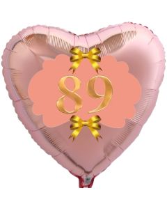 Herzluftballon aus Folie, Rosegold, zum 89. Geburtstag, Rosa-Gold