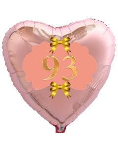 Herzluftballon aus Folie, Rosegold, zum 93. Geburtstag, Rosa-Gold