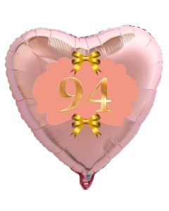 Herzluftballon aus Folie, Rosegold, zum 94. Geburtstag, Rosa-Gold