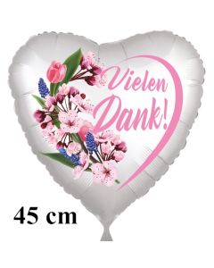 Vielen Dank. Herzluftballon aus Folie, satin-weiß-flowers, 45 cm