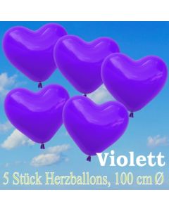 Große Herzluftballons, 100 cm, Violett, 5 Stück