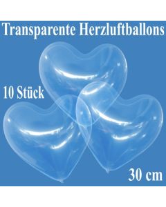 Luftballons in Herzform, transparent, 30 cm, 10 Stück