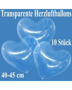 Luftballons in Herzform, transparent, 40-45 cm, 10 Stück