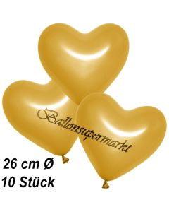 Metallic Herzluftballons, 26 cm, Gold, 10 Stück