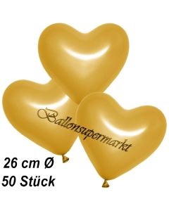 Metallic Herzluftballons, 26 cm, Gold, 50 Stück