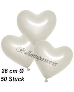 Metallic Herzluftballons, 26 cm, Perlweiß, 50 Stück