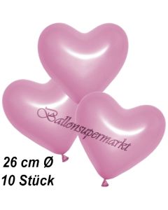 Metallic Herzluftballons, 26 cm, Rosa, 10 Stück