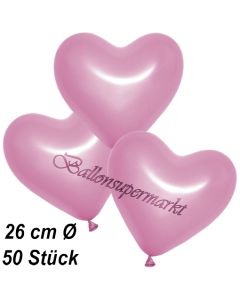 Metallic Herzluftballons, 26 cm, Rosa, 50 Stück