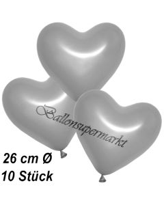 Metallic Herzluftballons, 26 cm, Silber, 10 Stück