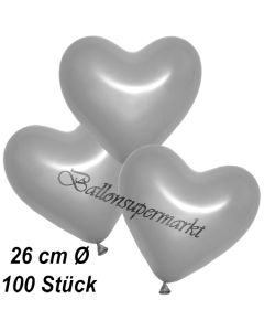 Metallic Herzluftballons, 26 cm, Silber, 100 Stück