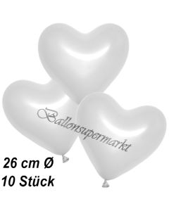 Metallic Herzluftballons, 26 cm, Weiß, 10 Stück