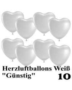 Herzluftballons weiß, günstig, 10 Stück