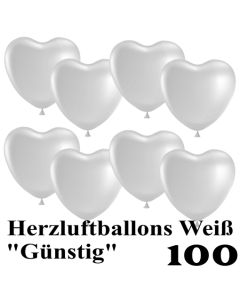 Herzluftballons weiß, günstig, 100 Stück