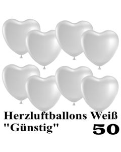 Herzluftballons weiß, günstig, 50 Stück