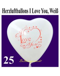 Herzluftballons I Love You, Weiß, 30 cm, 25 Stück