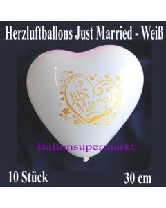 Herzluftballons Just Married, weiß, 30 cm, 10 Stück
