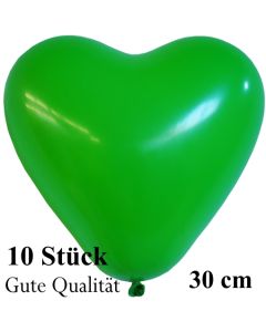 Herzluftballons Grün, Gute Qualität, 10 Stück, 30 cm