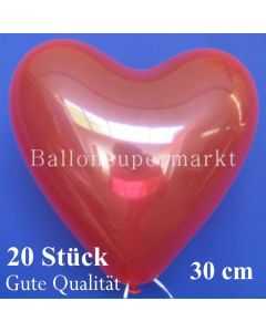 Herzluftballons Kristallrot, Gute Qualität, 20 Stück, 30 cm