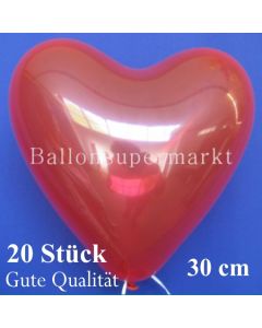 Herzluftballons Kristallrot, Gute Qualität, 20 Stück, 30 cm