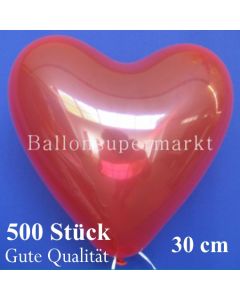 Herzluftballons Kristallrot, Gute Qualität, 500 Stück, 30 cm