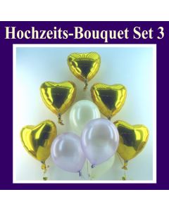 Hochzeits-Bouquet, Set 3, Luftballons Hochzeit, goldene Folienballon-Herzluftballons mit Rund-Luftballons Perlmutt, inklusive Ballongas-Helium